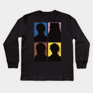 All Main Characters from More than a married couple, but not lovers or Fuufu Ijou, Koibito Miman: Akari Watanabe, Shiori Sakurazaka, Jirou Yakuin and Minami Tenjin in Silhouette Pop Art Design Kids Long Sleeve T-Shirt